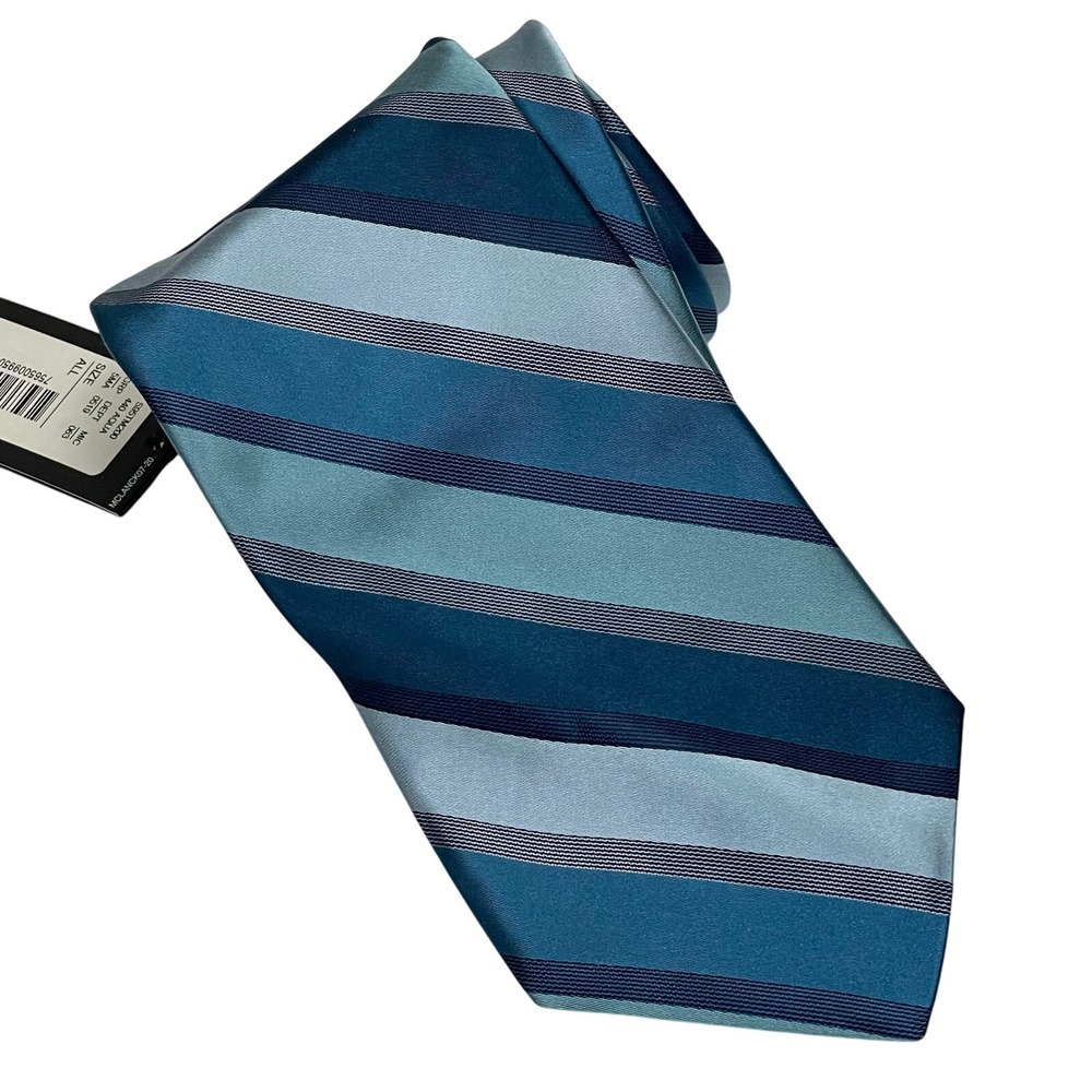 NWT Murano Teal Blue Striped Classic Men's Necktie‎ Silk 2.75"